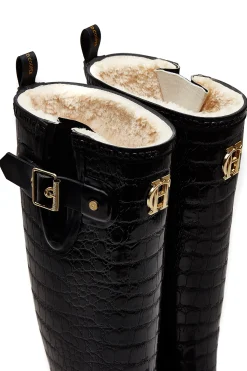 Online Sherpa Lined Regency Wellington (Black Croc) Women Wellington Boots