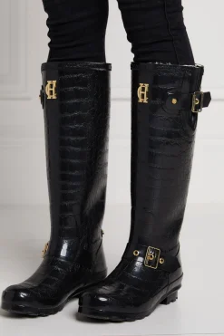 Online Sherpa Lined Regency Wellington (Black Croc) Women Wellington Boots