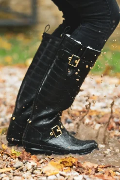 Online Sherpa Lined Regency Wellington (Black Croc) Women Wellington Boots