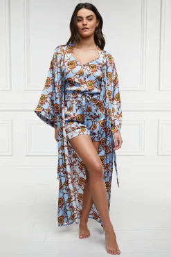 Fashion Silk Full Length Dressing Gown (Sky Blue) Women Sleepwear