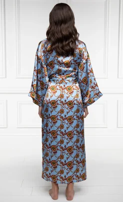 Fashion Silk Full Length Dressing Gown (Sky Blue) Women Sleepwear