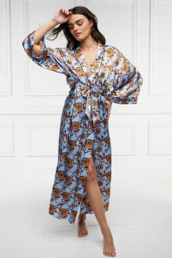 Fashion Silk Full Length Dressing Gown (Sky Blue) Women Sleepwear