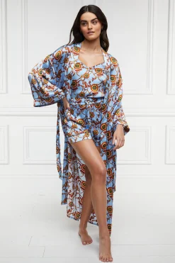 Fashion Silk Full Length Dressing Gown (Sky Blue) Women Sleepwear