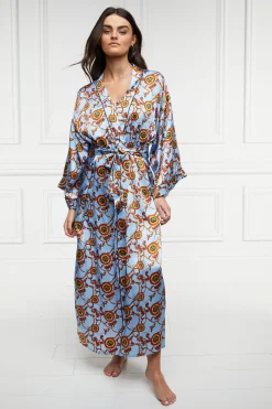 Fashion Silk Full Length Dressing Gown (Sky Blue) Women Sleepwear