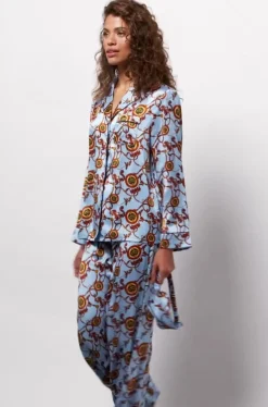 New Silk Pyjama Shirt (Sky Blue) Women Sleepwear