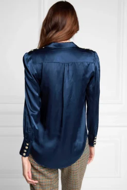 Clearance Silk V-Neck Blouse (Petrol Blue) Women Shirts & Blouses