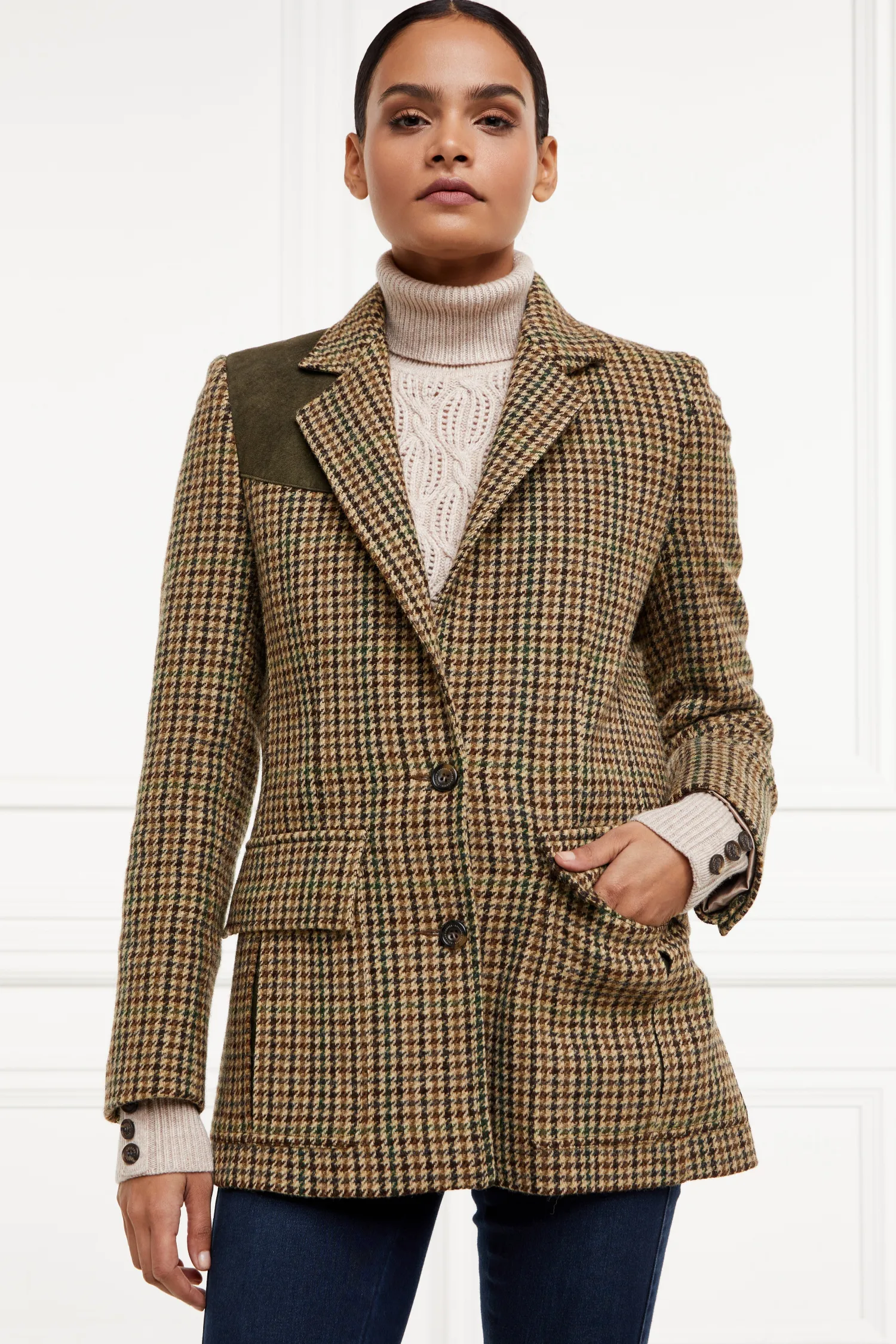 Fashion Single Breasted Field Blazer (Hailes Green Tweed) Women Blazers|Tailoring