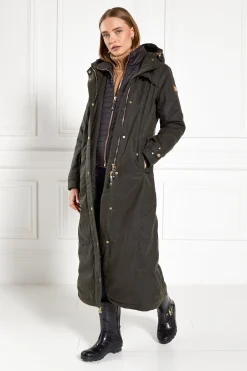 Clearance Wax Longline Field Coat (Dark Olive) Women Coats|Coats