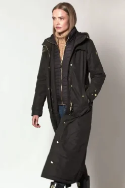Clearance Wax Longline Field Coat (Dark Olive) Women Coats|Coats