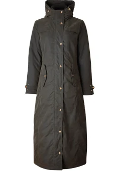 Clearance Wax Longline Field Coat (Dark Olive) Women Coats|Coats