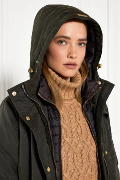 Clearance Wax Longline Field Coat (Dark Olive) Women Coats|Coats