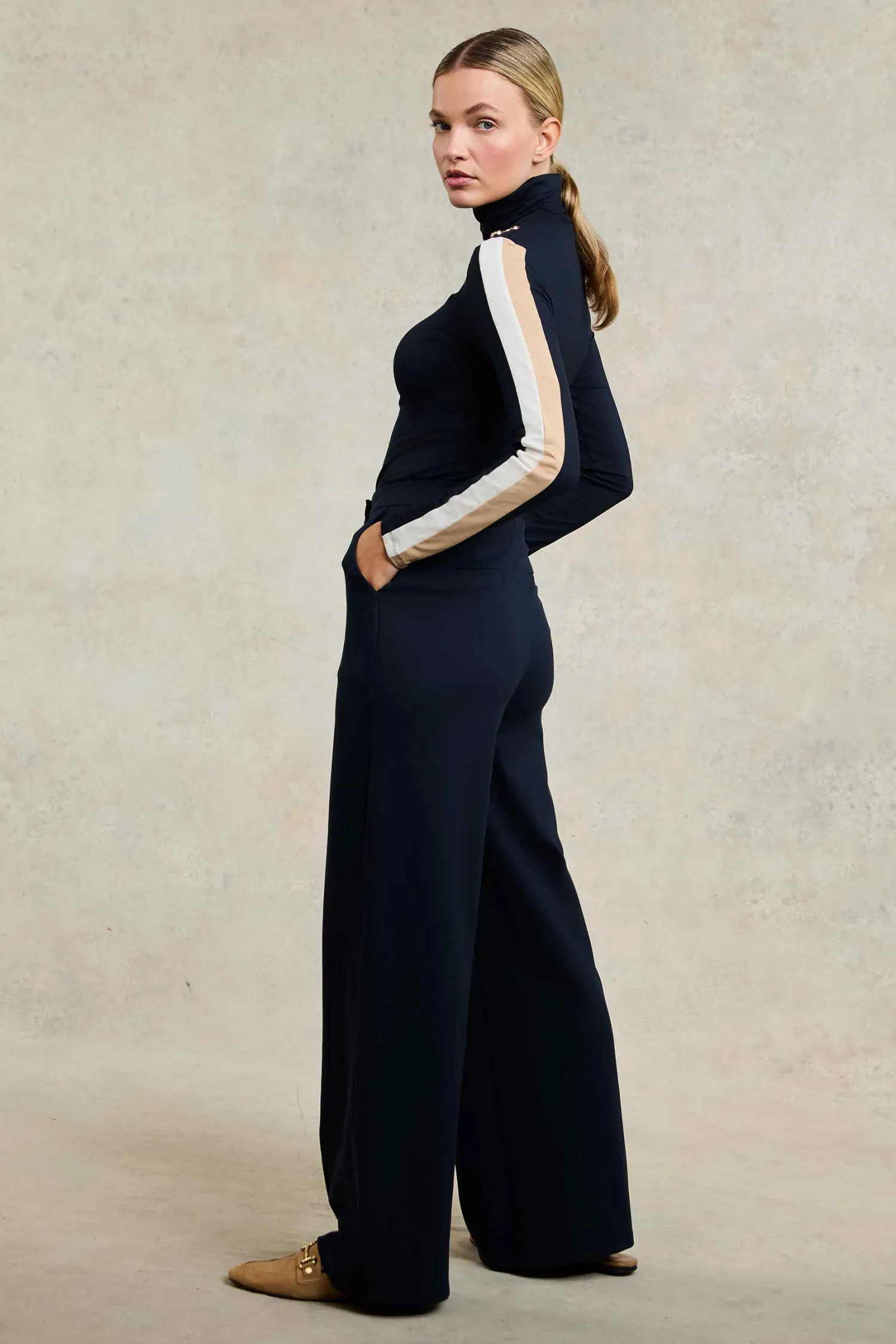 New Wide Leg Pant (Navy Navy) Women Trousers